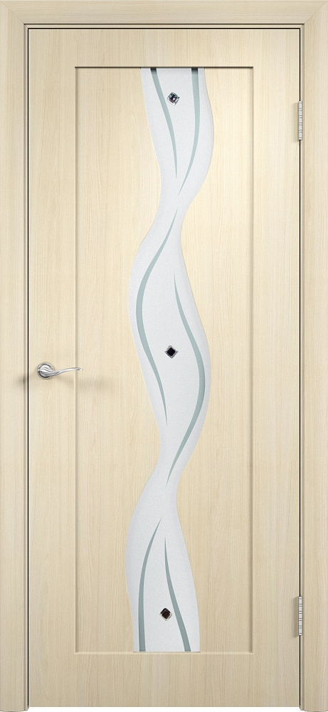 дверные полотна Вираж, беленый дуб, декорированные пластиком ПолиВинилХлорид. Верда - Большое количество вариантов природных оттенков, элементов витражей - большие фото.